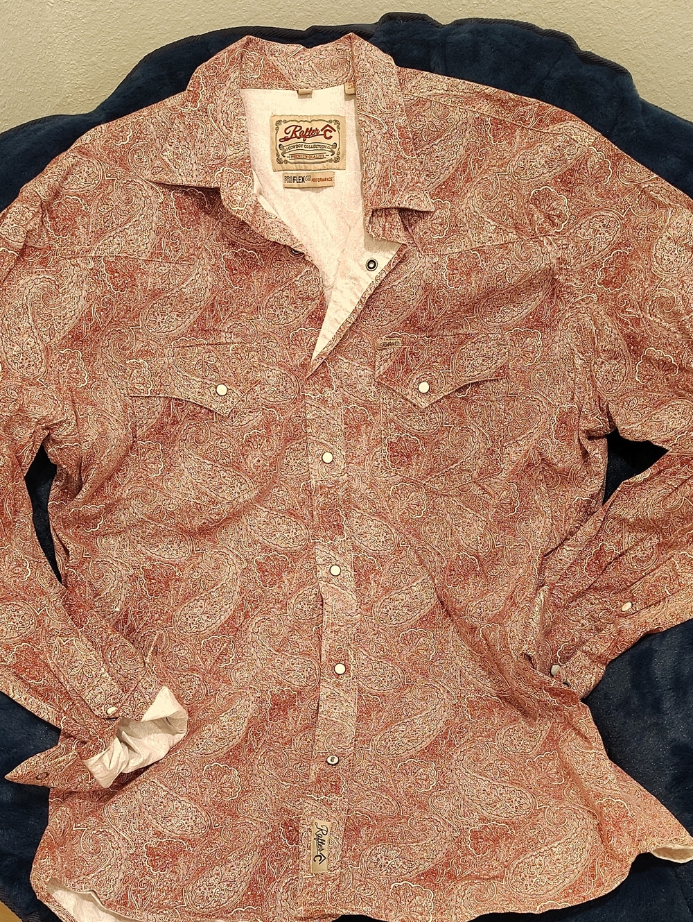 RefterC Cowboy Collection Men’s Paisley Button-Down Shirt - Rust